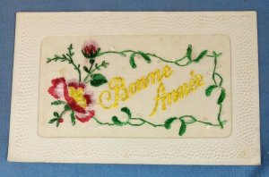WW1 EMBROIDERED SILK POSTCARD BONNE ANNEE   D1