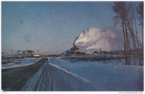 Paper Factory, Winter Scene, LABEL SUR QUEVILLON, Quebec, Canada, 40-60's