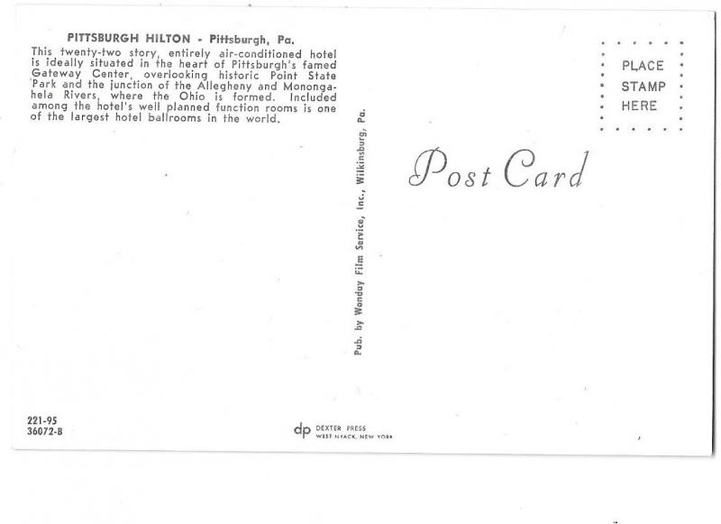 Pittsburgh Hilton Hotel Pittsburgh Pennsylvania c1962
