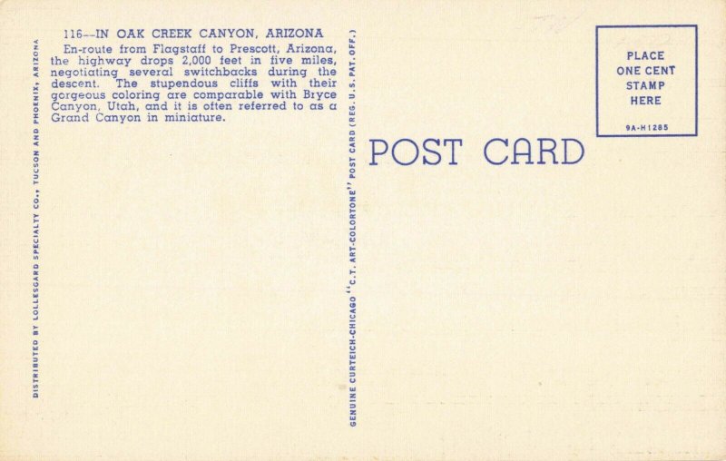 Postcard Oak Creek Canyon Arizona