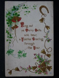 Christmas RING OUT YE MERRY BELLS AND BEAR A YULETIDE GREETING c1909 Postcard