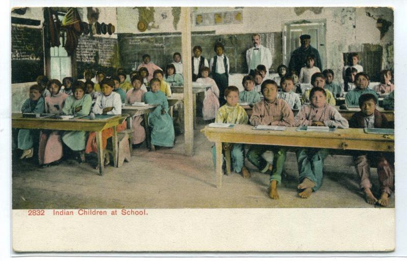 Native American Children at School Southern Indian Life series 1910c postcard