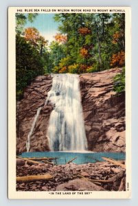 Blue Sea Falls Wilson Motor Road Mount Mitchell Waterfall Forest Linen Postcard 