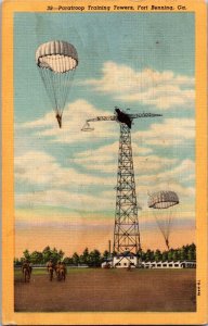 Paratroop Training Towers, Fort Benning GA c1953 Vintage Postcard K51