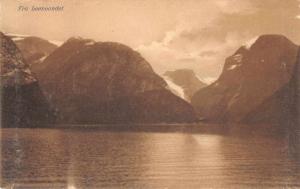 Fra Loenvandet Norway scenic birds eye view lake mountains antique pc Z17862