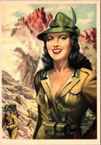 Mint Italy WW2 Patriotic Militar picture postcard Women  Alpinist Troops
