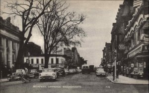 LAWRENCE MA Broadway Street Scene CLASSIC CARS Old Postcard