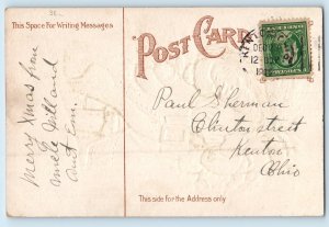 Christmas Santa Claus Sack Of Toys Lantern Winter Scene Kenton Ohio OH Postcard