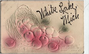 1910 WHITE LAKE Michigan Mich Postcard H. Bander NY Fruit Basket Greeting