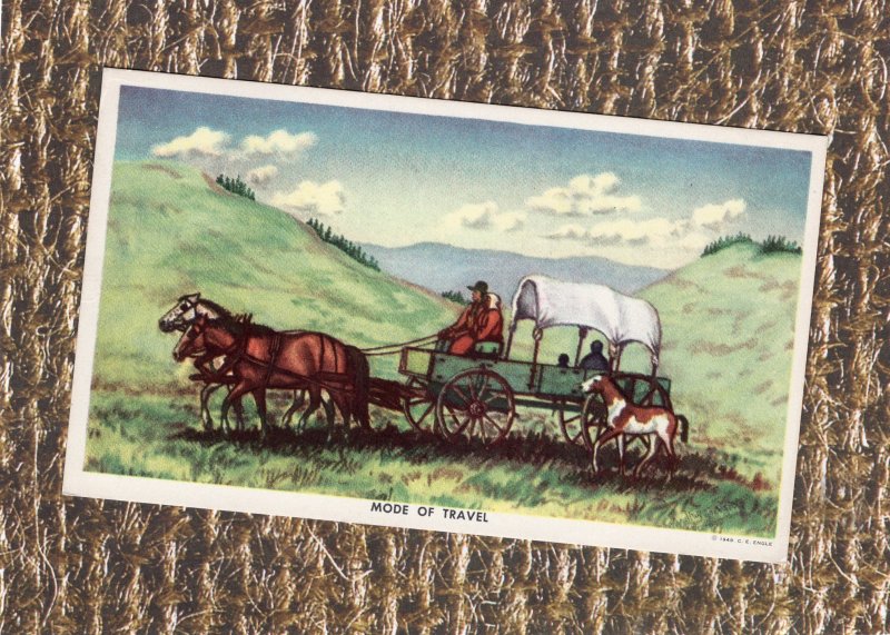 Mode of Travel, Covered Wagon, Postcard, Native American Indian Family, Horses