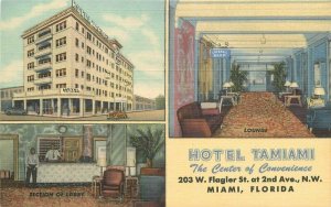 Autos Interior Lobby roadside 1940s Tamiami Hotel Postcard linen Teich 6597