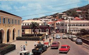 ST THOMAS VIRGIN ISLANDS MAIN SQUARE CARIBBEAN ISLAND POSTCARD VW VAN