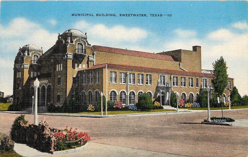 Vintage Linen Postcard Municipal Building Sweetwater TX Texas Nolan County