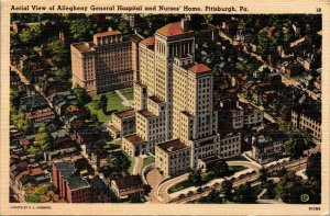 Postcard PA Pittsburgh Aerial View Allegheny General Hospital LINEN C.1940 M11