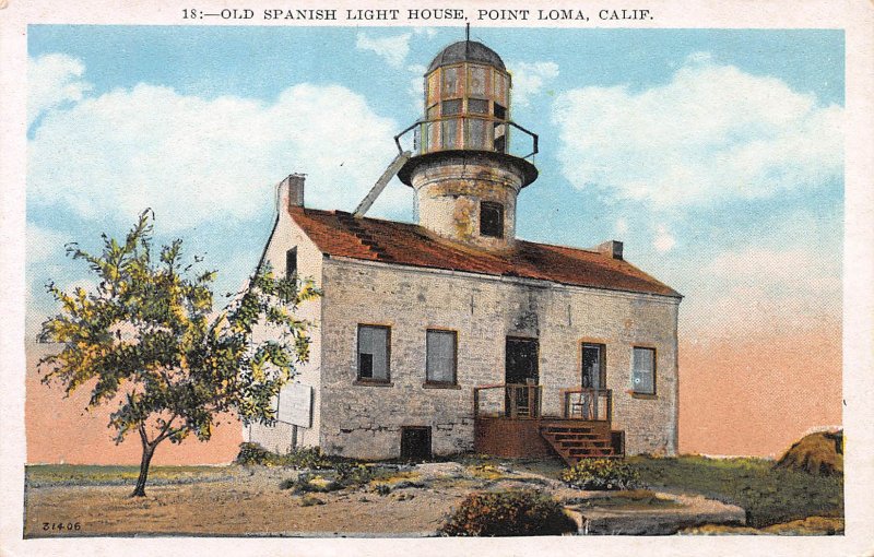 Old Spanish Light House, Point Loma, California,  Early Postcard, Unused