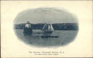 Yarmouth Nova Scotia Beacon Lighthouse & Schooner Ship c1910 Postcard