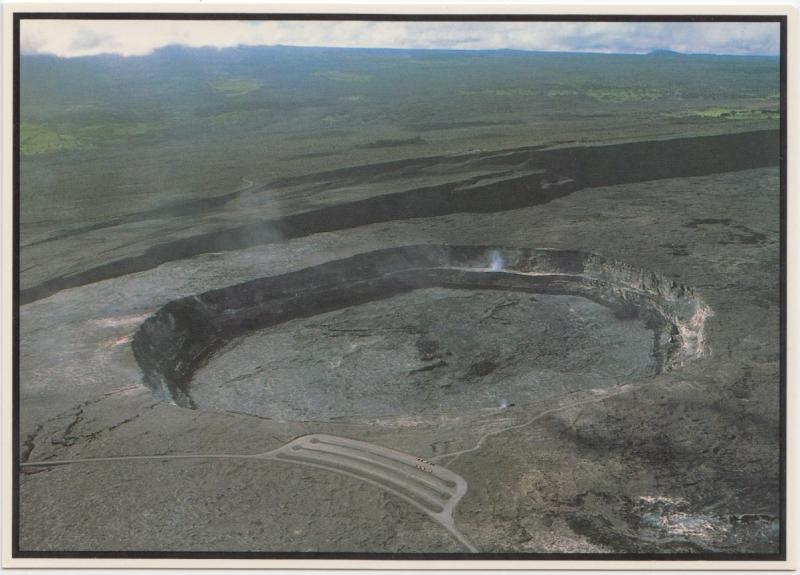 Above Hawaii, The Big Island, Kilauea, parking lot, edge of Halemaumau, Postcard