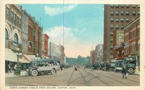 Akron Autos Trolley 1920s North Market Avenue postcard 8364 Teich