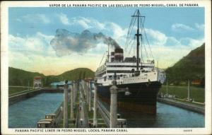 Panama Canal Steamship in Canal c1920 Postcard