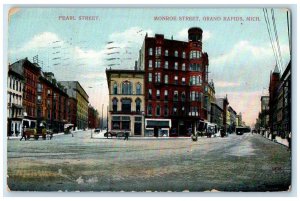 1911 Pearl Street Monroe Street Trolley Grand Rapids Michigan MI Posted Postcard