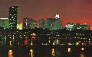 FL - Miami, Skyline at night from Dodge Island Causeway