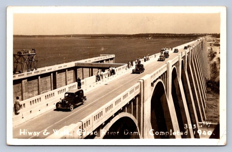 J95/ Grand River Dam Oklahoma RPPC Postcard c1941 Automobiles Road  75