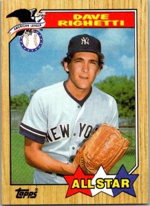 1987 Topps Baseball Card AL All Star Dave Righetti New York Yankees sk3255