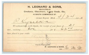 1900 H. Leonards & Sons Wholesale Advertising Grand Rapids MI Postcard