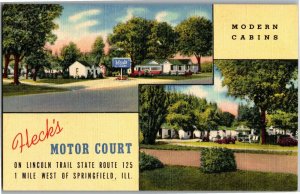 Fleck's Motor Court, Route 125 Springfield IL Vintage Postcard C61
