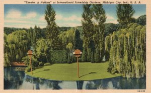 Vintage Postcard 1920s Theatre International Friendship Gardens Michigan Indiana