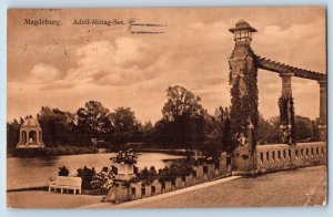 Magdeburg Germany Postcard Adolf Mittag See Bandstand River View 1914 Antique