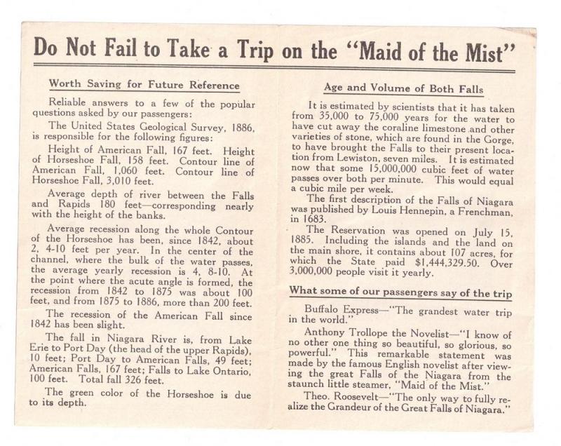 Maid of the Mist Vintage Brochure Niagara Falls New York