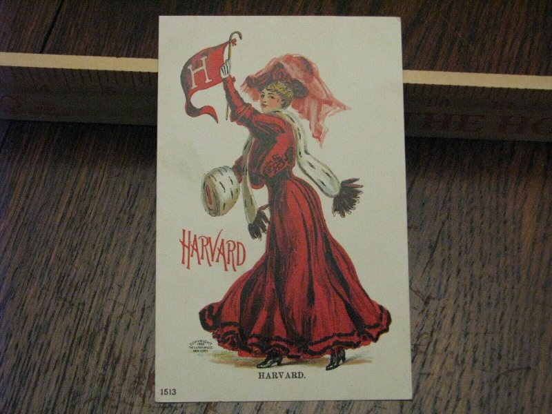 Harvard University Postcard Pennant Girl 