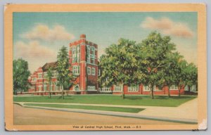 State Of Central High School~Flint Michigan~Tree Blocked View~Vintage Postcard