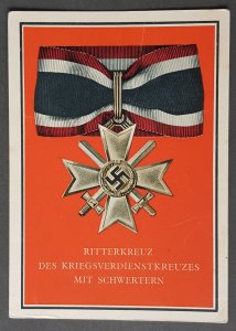 THIRD 3rd REICH ORIGINAL CARD WW2 WEHRMACHT KNIGHTS CROSS OF MERIT WITH SWORDS