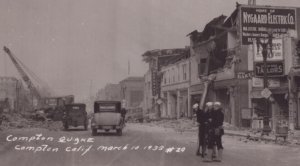 1933 RPPC Real Photo Postcard Compton Quake - US Navy Sailors