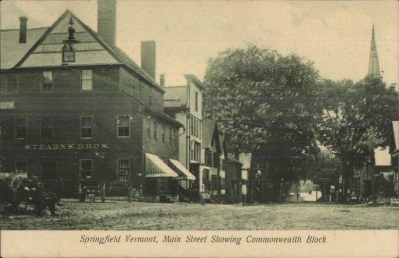 Springfield VT Main St. Commonwealth Block c1905 UDB Postcard