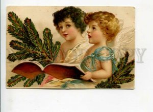 3169217 X-MAS Winged ANGELS Pray Vintage EMBOSSED Color PC