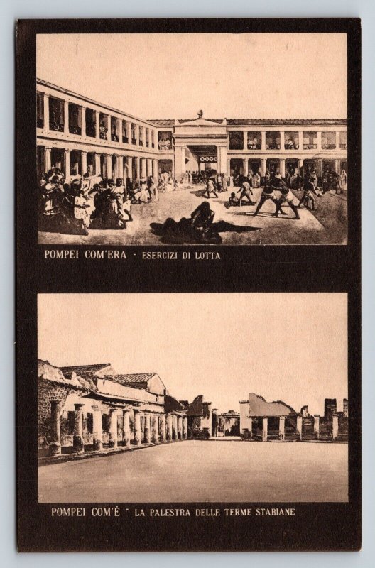 Pompeii As It Was Wrestling Exercises & The Gymnasium Vintage Postcard 0604