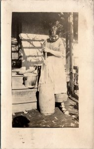 RPPC Real Photo Postcard NJ Scotch Plains Woman Preparing Butter ~1910 M32