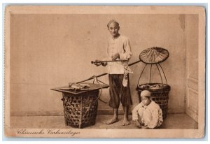 c1940's Chinese Pork Butcher Jakarta Indonesia Vintage Unposted Postcard