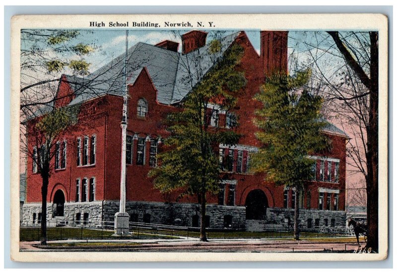 1945 High School Building Norwich New York NY Athens Maine ME Postcard 