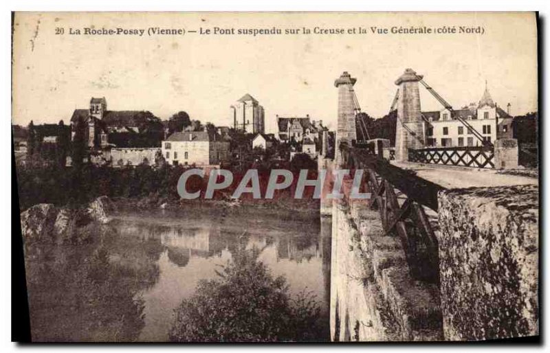 Old Postcard La Roche Posay Vienne Suspension Bridge on the Creuse general vi...