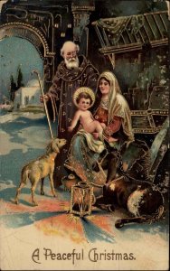 PFB No 9443 Christmas Mary Joseph Baby Jesus Gilt Inlay c1910 Gel Postcard