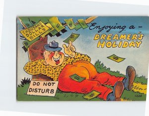 Postcard Enjoying a Dreamer's Holiday Do Not Disturb Man Sleeping Under a Tree