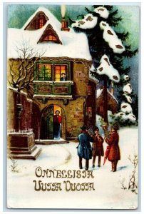 c1910's Finland Christmas Gel Gold Gilt Embossed Unposted Antique Postcard