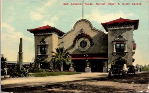 Two Postcards Sunset and I. & G.N. Railroad Depot in San Antonio, Texas~3665
