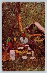 African Hunters' Camp Jungle Postcard Africa Antelope Meal Natives Tent
