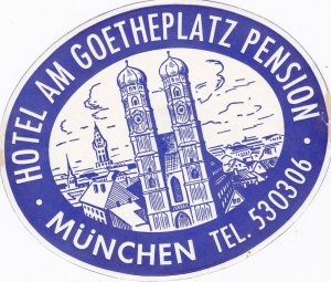 Germany Muenchen Hotel Am Goetheplatz Pension Vintage Luggage Label sk2830