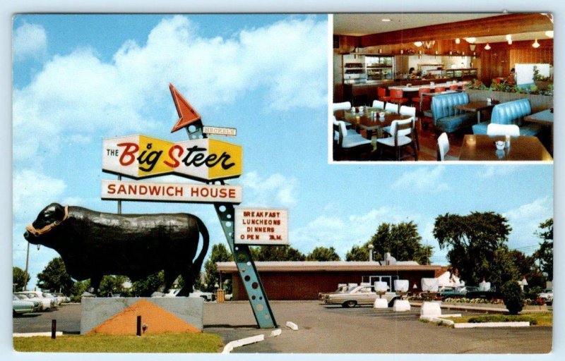 EAU CLAIRE, WI Wisconsin ~ Roadside BIG STEER Sandwich House c1960s Postcard